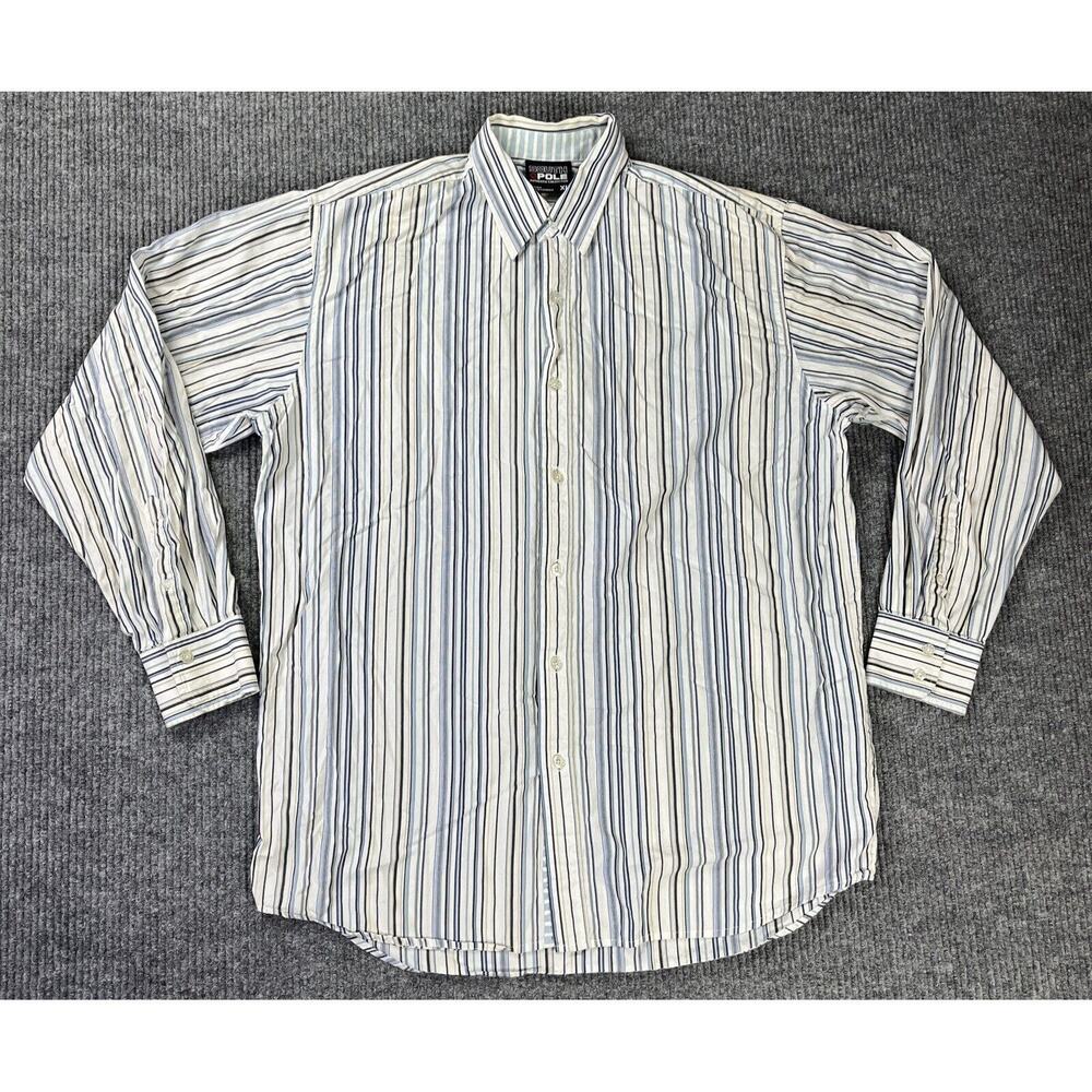 Vintage South Pole Shirt Mens Large Button Up Blue White Stripe Authentic